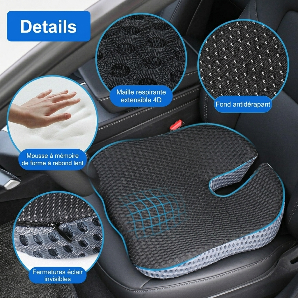 OrthoSiège — Coussin Ergonomique Triangulaire en Mousse à Mémoire | Voiture & Bureau