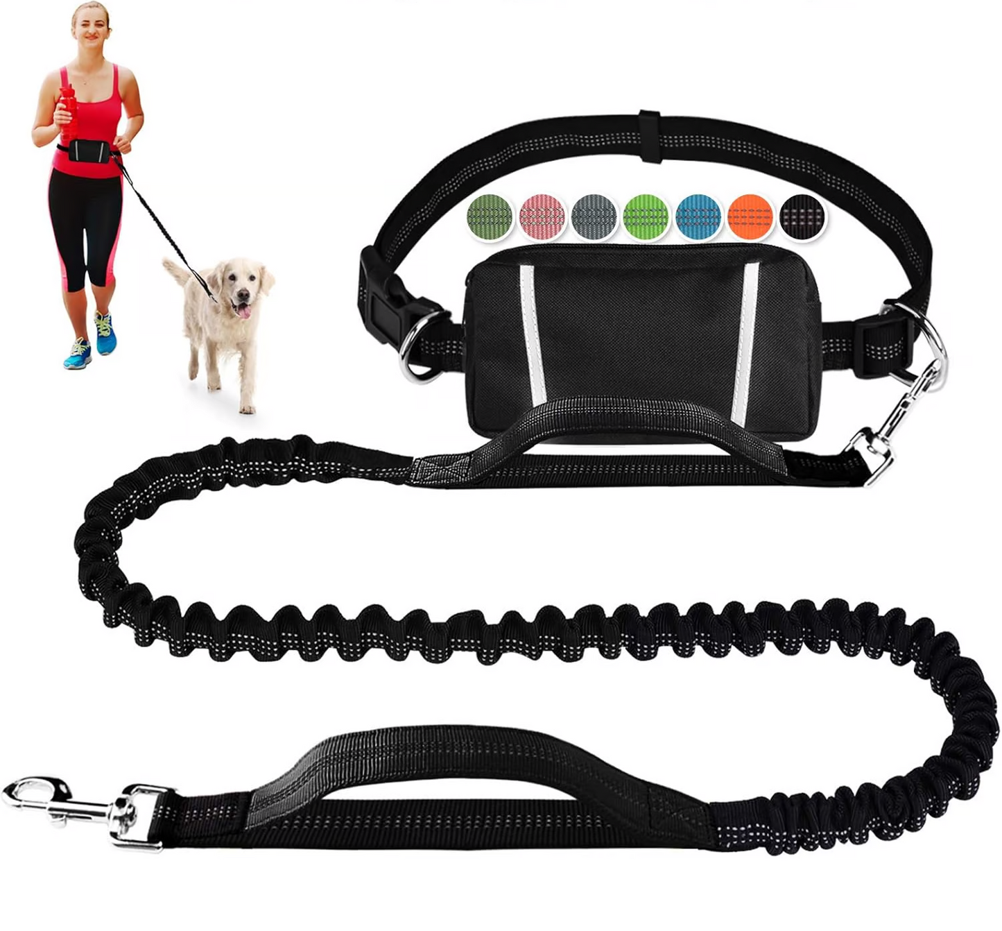 LibreTrail – Laisse mains libres pour chien | Ceinture réglable & amortisseur bungee