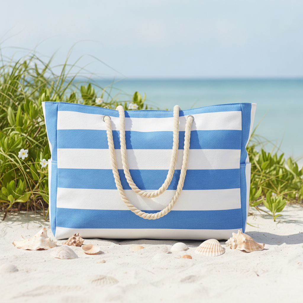 Rivago – Sac de plage rayé en canvas avec fermeture éclair