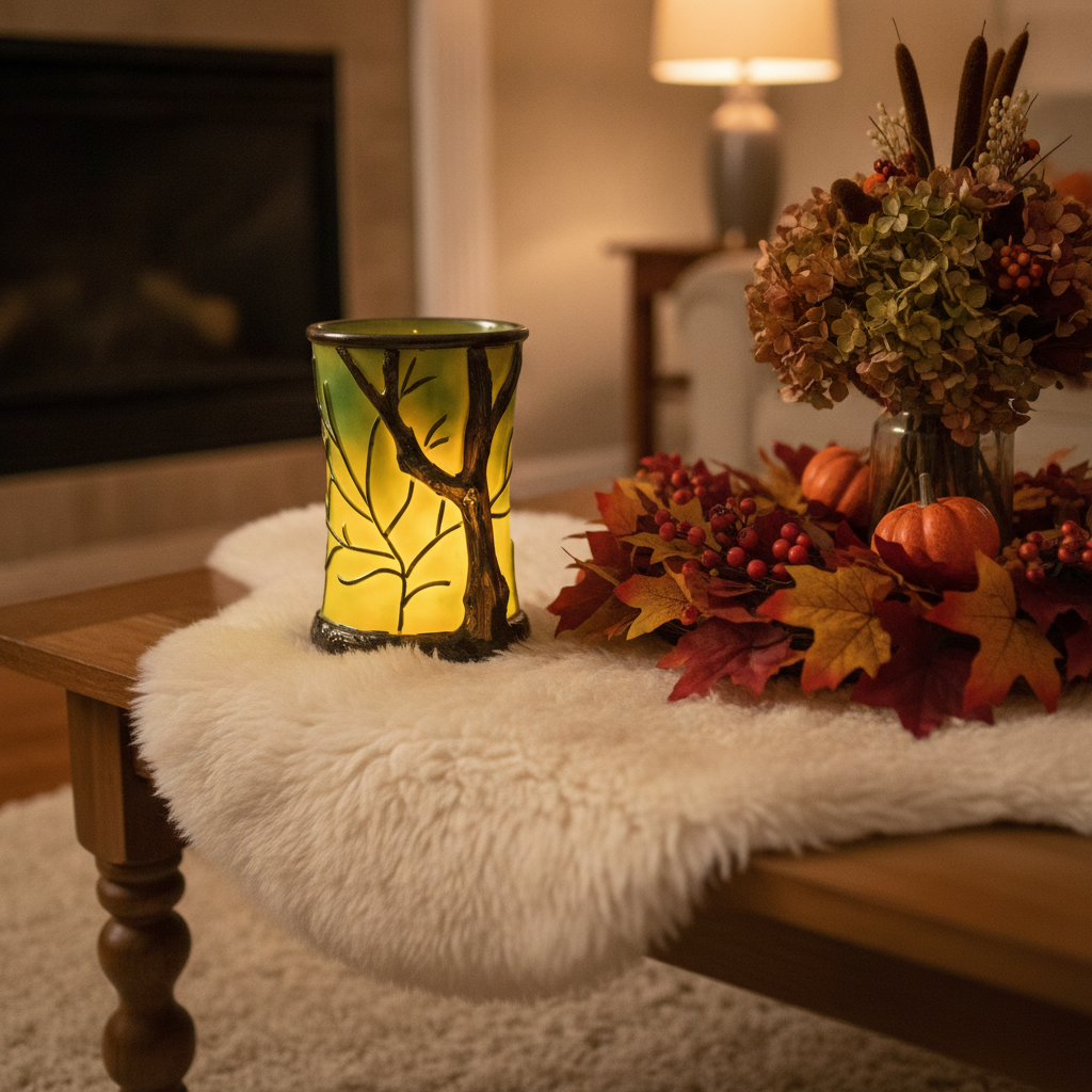 OmbraForest — Lampe d’Ambiance LED Projection d’Arbre | Lumière Bougie Chaude | Sans Fil | Veromora