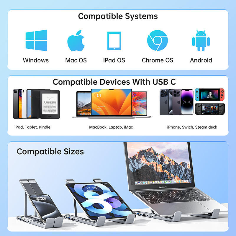 PortaDesk — Support Laptop Pliable en Aluminium avec Hub Multi-Port | Ergonomique | Veromora
