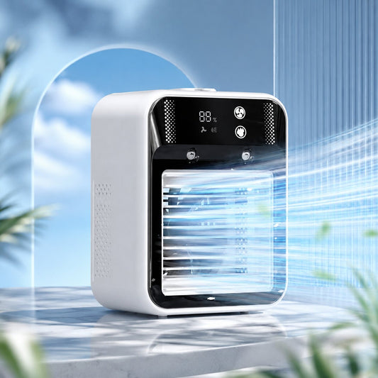 BriseLux – Ventilateur brumisateur portable | Réservoir 500 ml | USB-C | 3 modes