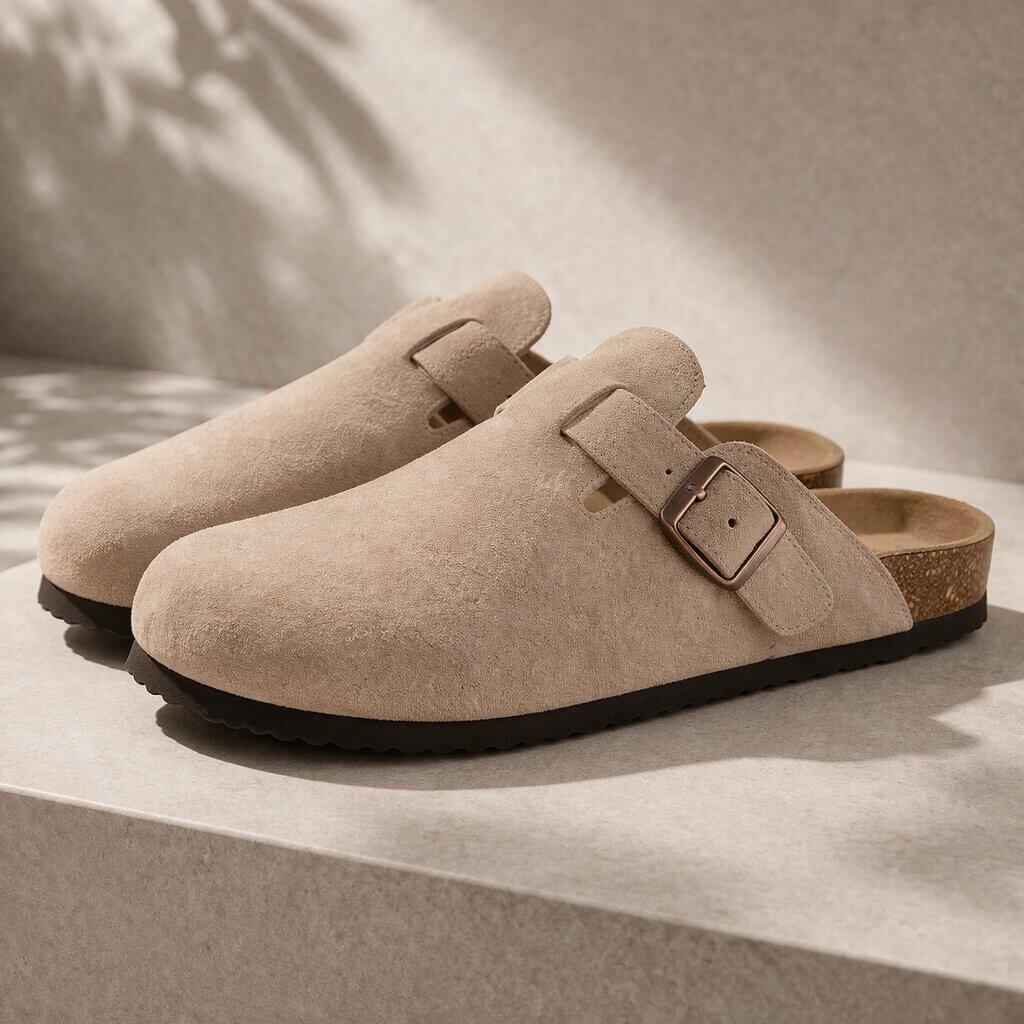 Suedaré – Mules en suédine avec semelle en liège pour femme et homme