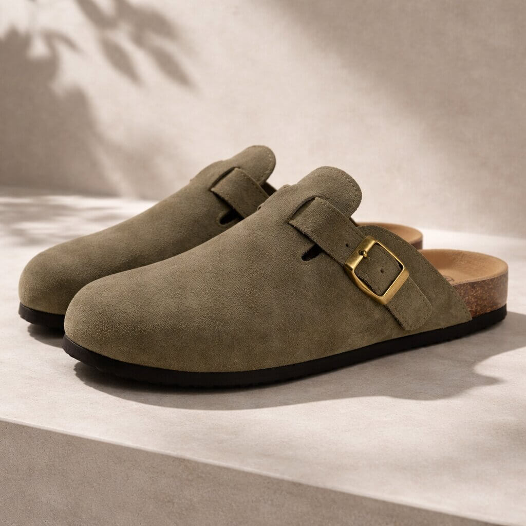 Suedaré – Mules en suédine avec semelle en liège pour femme et homme