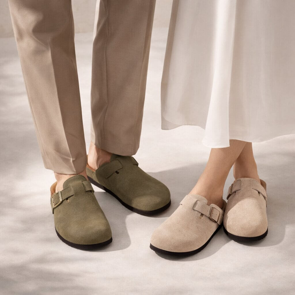 Suedaré – Mules en suédine avec semelle en liège pour femme et homme