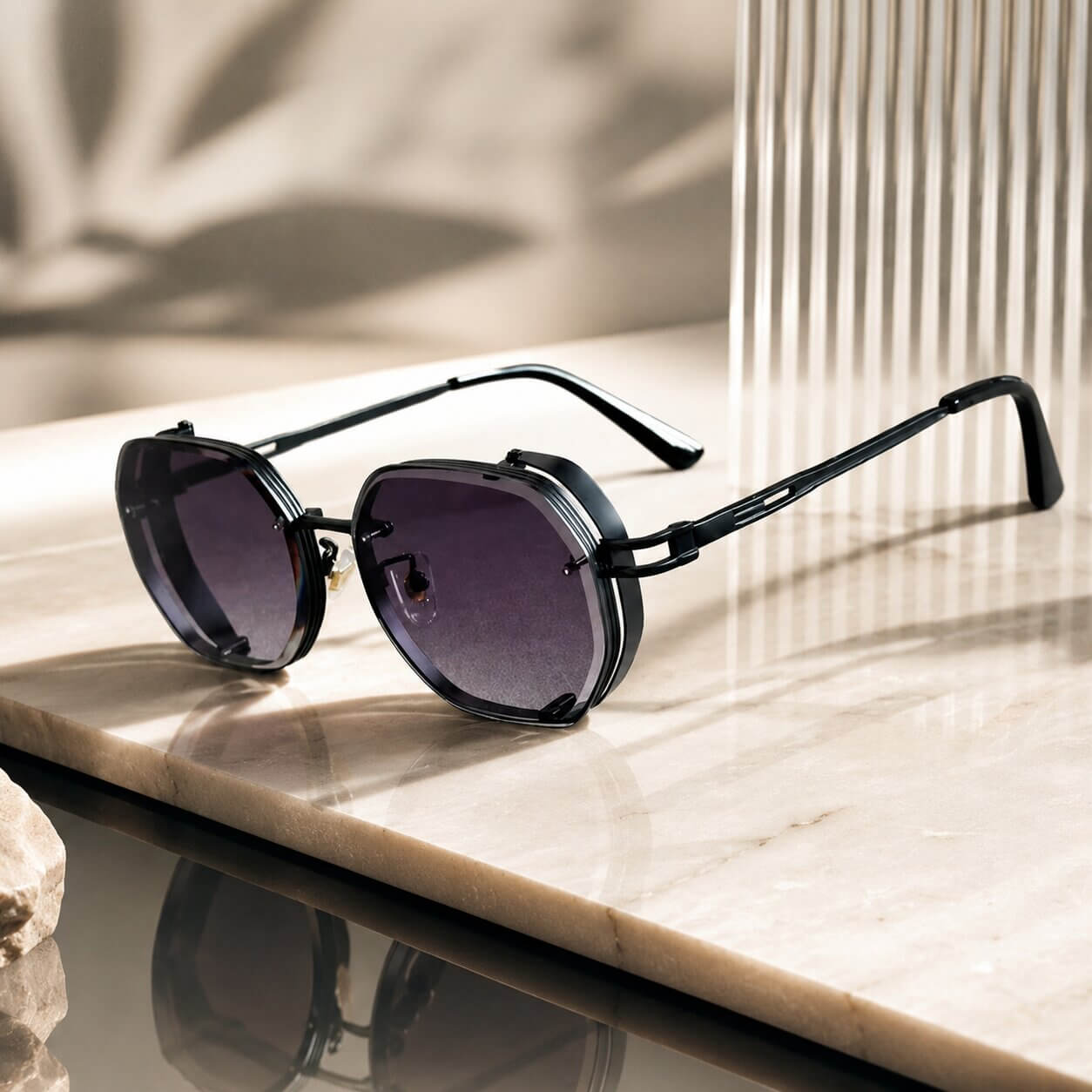 Lunettes de soleil | octogonales à monture métallique fine
