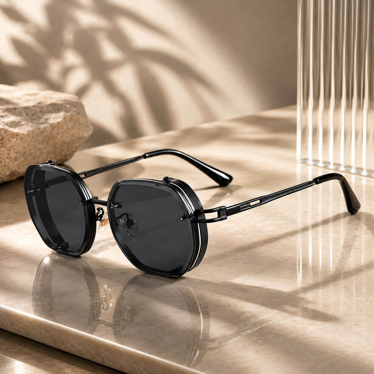 Lunettes de soleil | octogonales à monture métallique fine