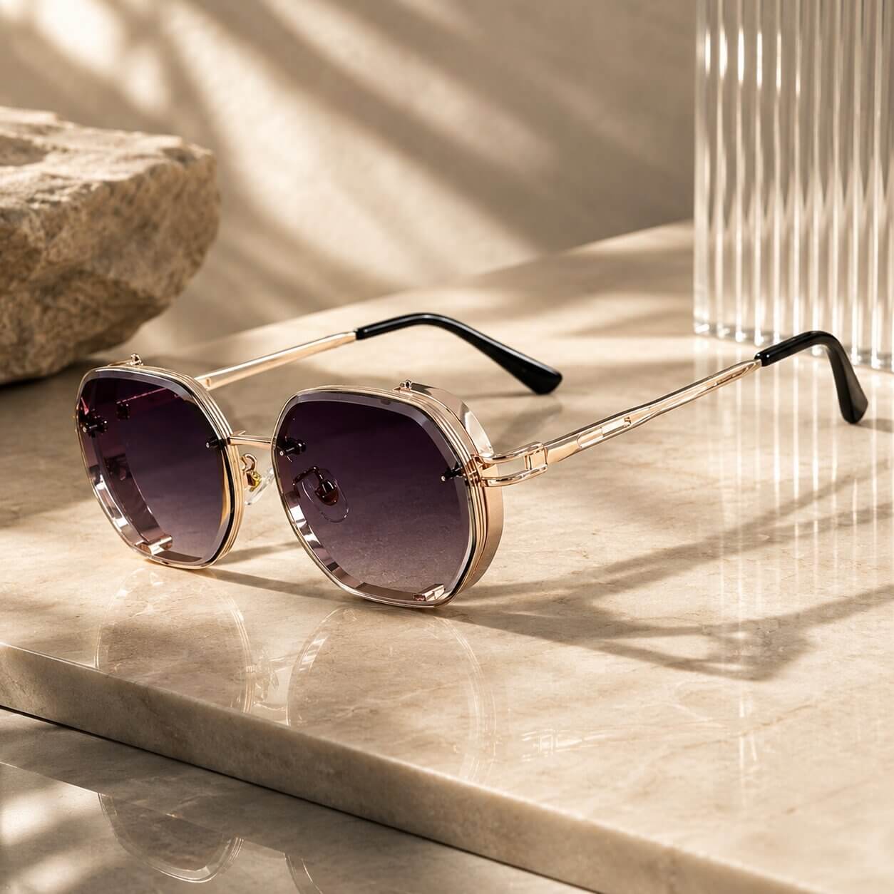 Lunettes de soleil | octogonales à monture métallique fine