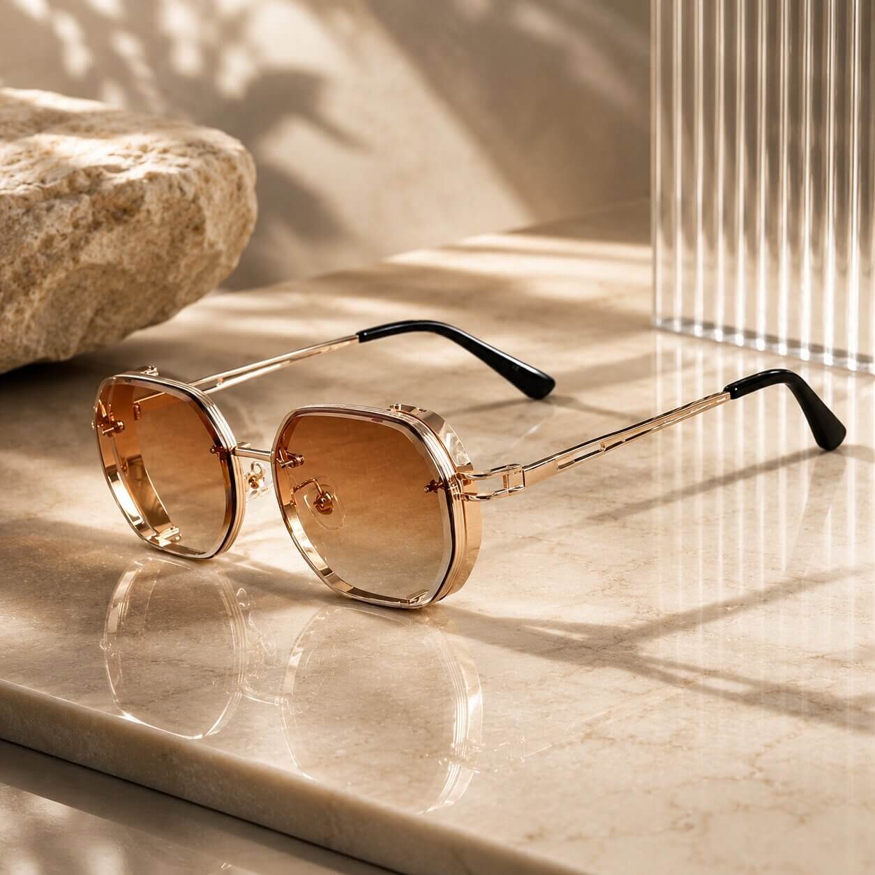 Lunettes de soleil | octogonales à monture métallique fine