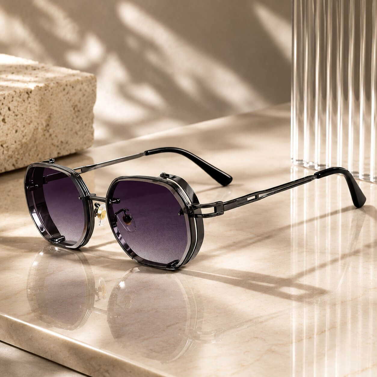 Lunettes de soleil | octogonales à monture métallique fine