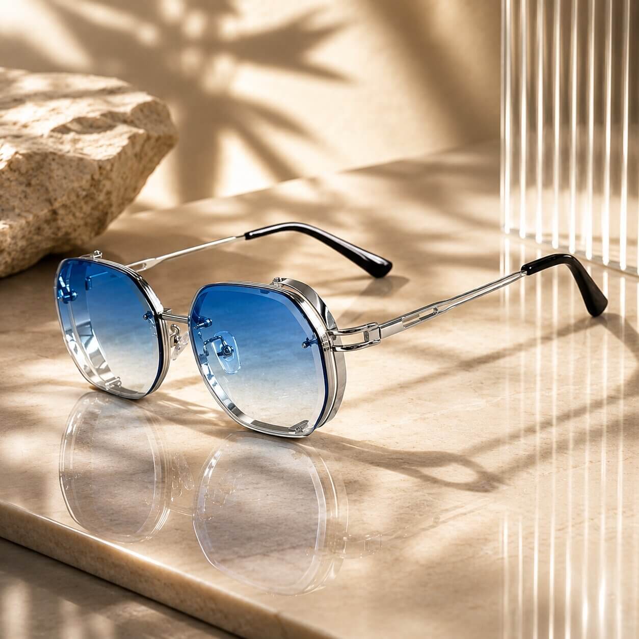 Lunettes de soleil | octogonales à monture métallique fine