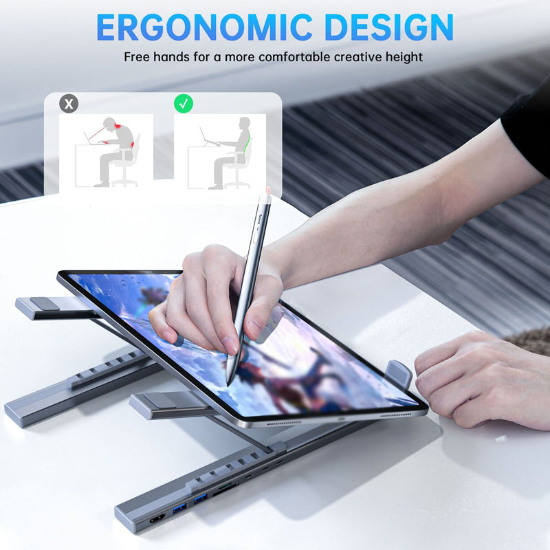 PortaDesk — Support Laptop Pliable en Aluminium avec Hub Multi-Port | Ergonomique | Veromora