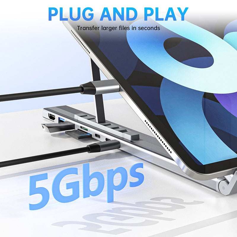PortaDesk — Support Laptop Pliable en Aluminium avec Hub Multi-Port | Ergonomique | Veromora