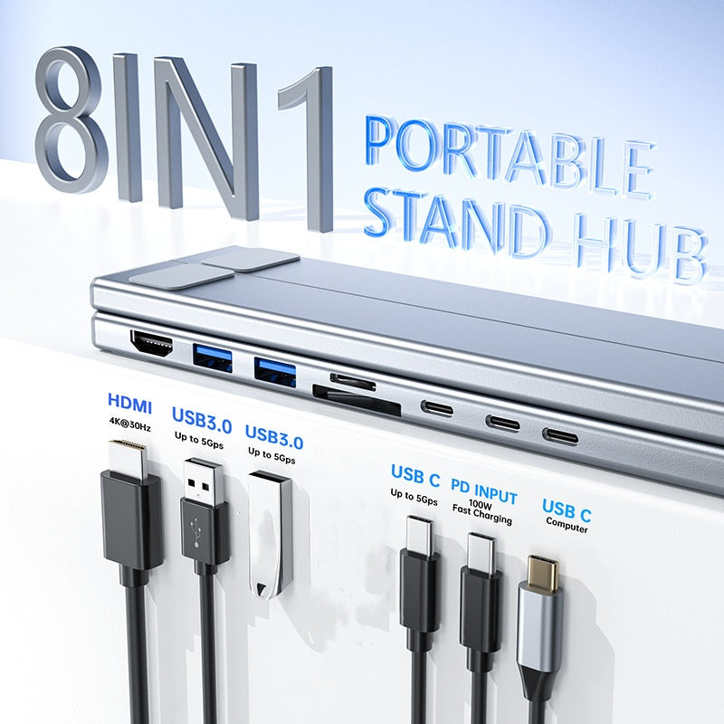 PortaDesk — Support Laptop Pliable en Aluminium avec Hub Multi-Port | Ergonomique | Veromora