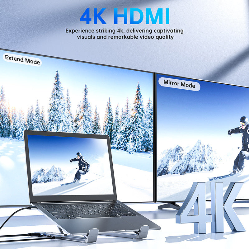PortaDesk — Support Laptop Pliable en Aluminium avec Hub Multi-Port | Ergonomique | Veromora