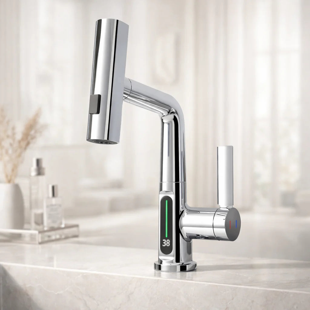 FlexiGrue – Robinet de cuisine extensible | 5 modes de jet | 4 finitions