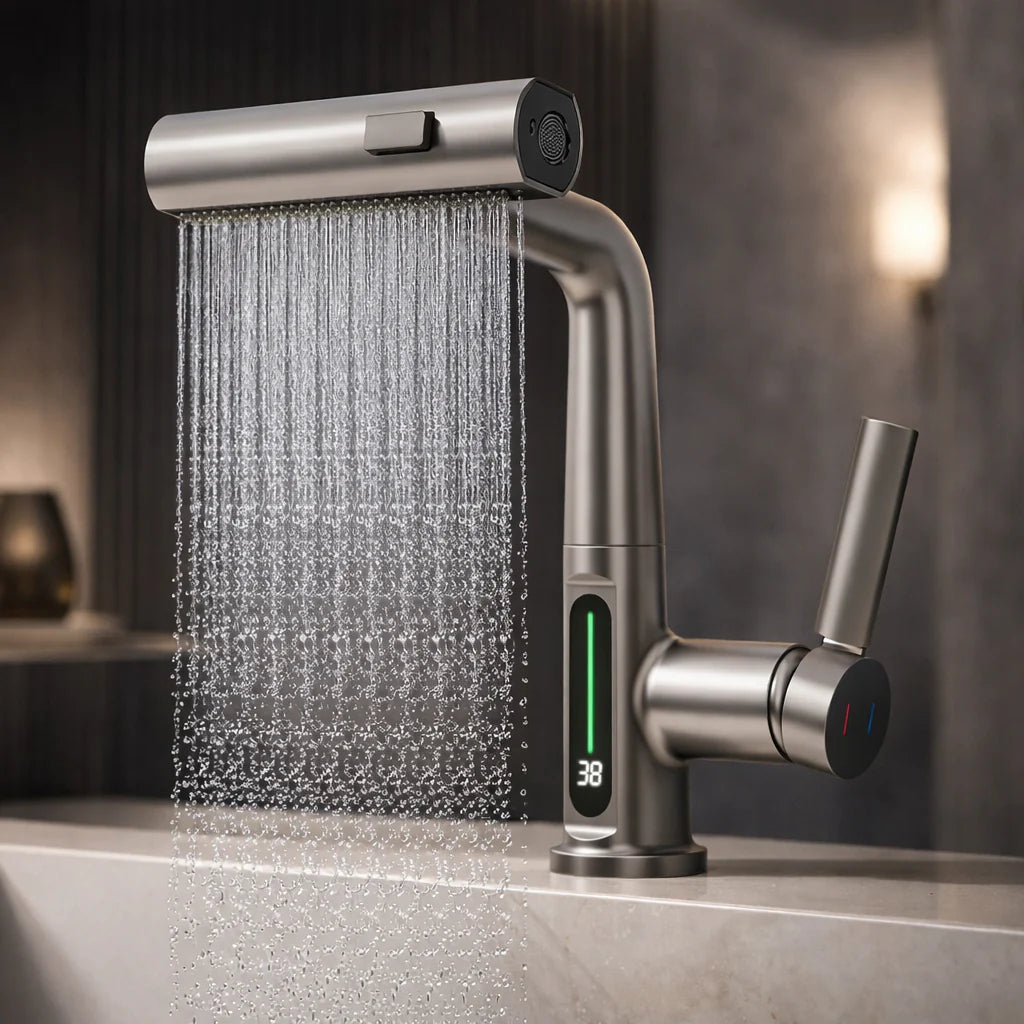 FlexiGrue – Robinet de cuisine extensible | 5 modes de jet | 4 finitions